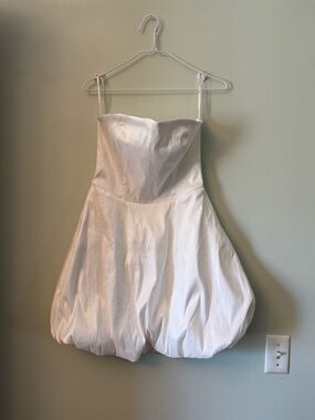 White Strapless Bubble Hem Dress